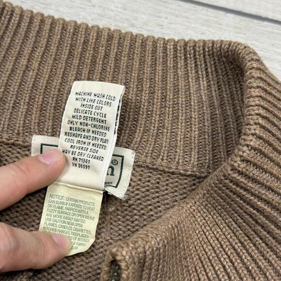 L.L.Bean Men’s Full Zip Sweater Jacket Tan Size L 100% Cotton Knit Shawl Collar - Picture 4 of 8